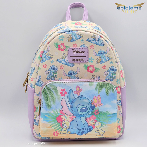 Loungefly Disney Stitch & Ducks Beach Mini Backpack New - Picture 1 of 7